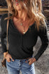 Long Sleeve Buttons V Neck Slim Fit Top